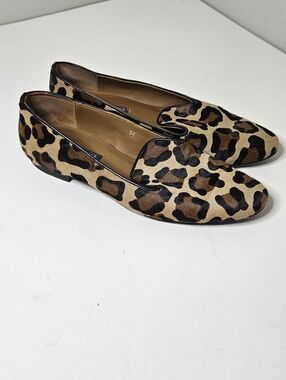 Margaux Leopard Flats Loafers Shoes Ponyhair Black Brown Leather Lined 40 9.5